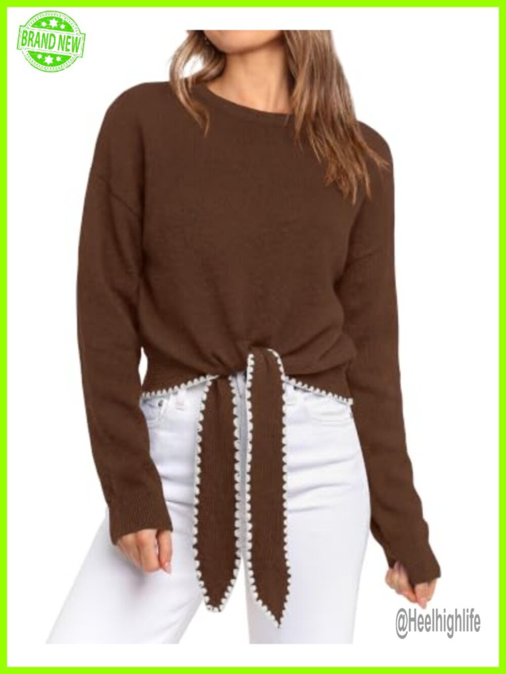 PRETTYGARDEN Women's Long Sleeve Tie Front Crewneck Sweater Pullover